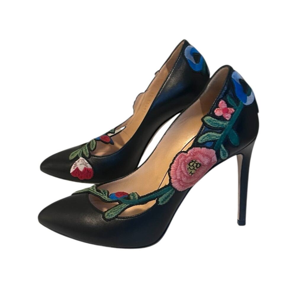 Gucci Ophelia Embroidered Heel Pumps Black 38 - Picture 2 of 9